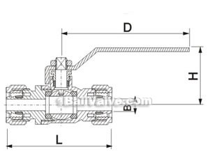 Forged brass aluminum-plastic compound pipe clamp ball valve (double clamp type) constructral diagram