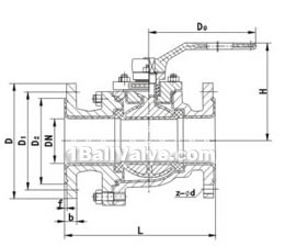 Flange fluorine-lined ball valve constructral diagram