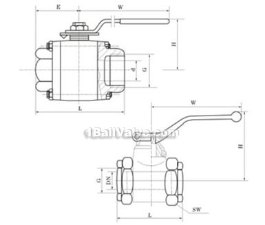 High pressure inner thread ball valve constructral diagram