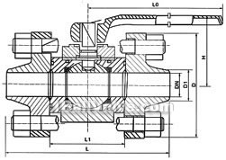 High pressure butt welded ball valve constructral diagram