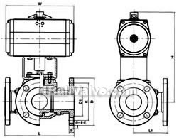 Q648/Q649 L-type,T-type pneumatic three-way ball valve structral diagram