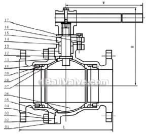 Manual hard-sealed floating ball valve constructral diagram