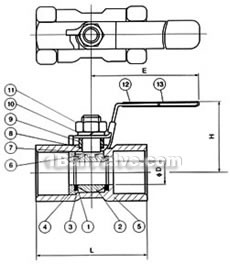 Inner thread single-plate ball valve constructral diagram