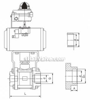 Pneumatic three-plate inner thread ball valve constructral diagram