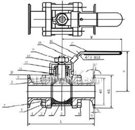 Three-plate clamp ball valve constructral diagram