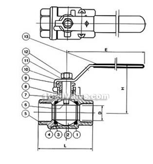 Inner thread two-plate ball valve constructral diagram